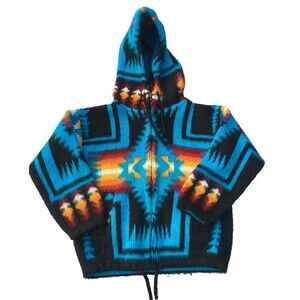 Wool Aztec Kids Hoodie Zip Up Artesanias Tuntaquimba SZ 2 Ecuador Sweater Coat